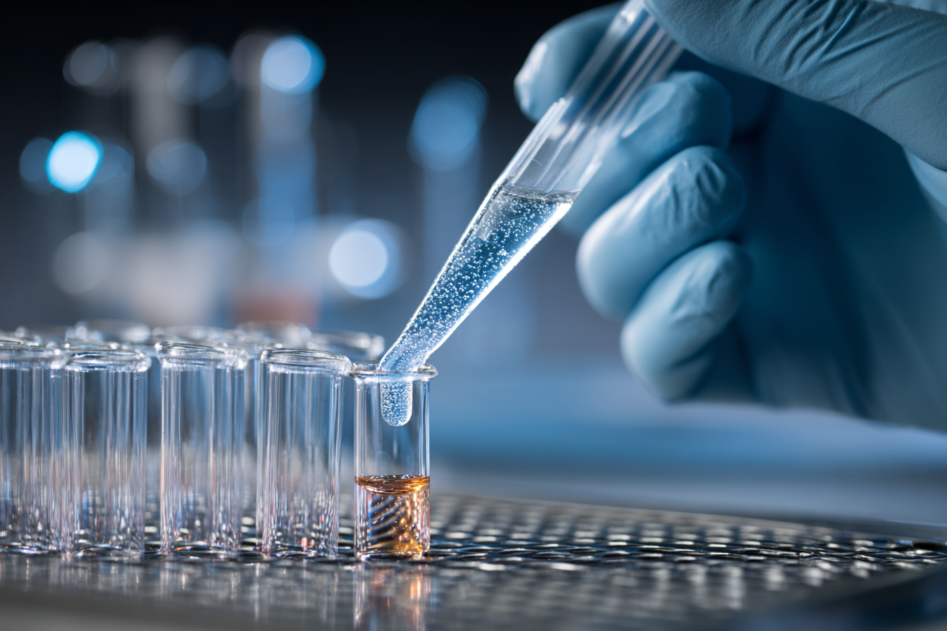 Scientist pipetting in laboratory